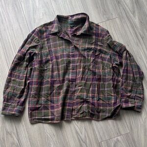 Ralph Lauren 100% Cotton Men's Plaid Button-Up Shirt- Olive & Purple